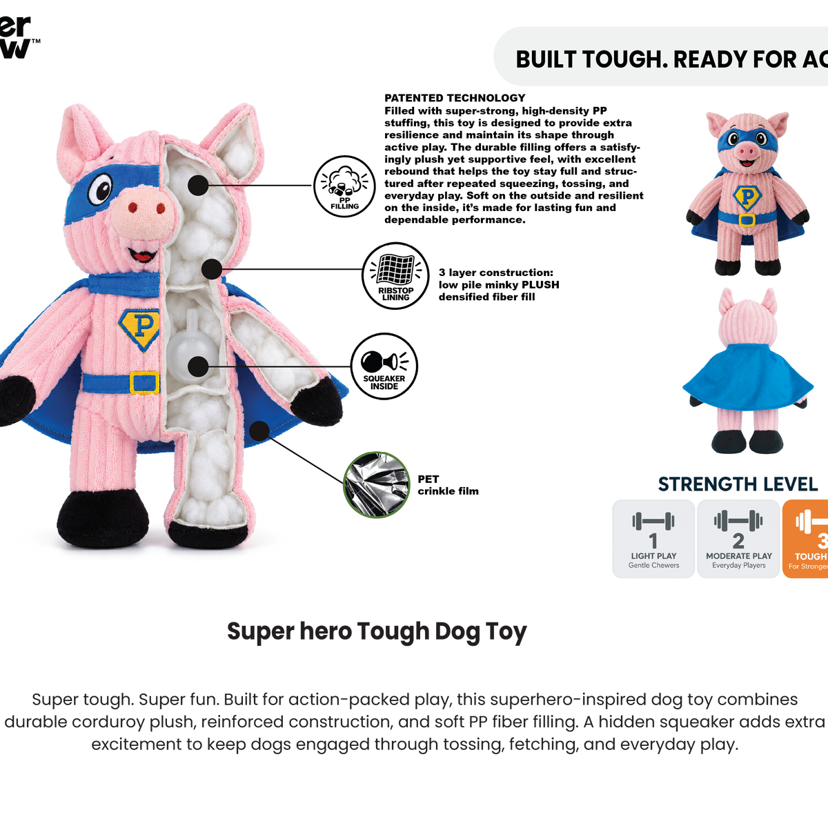 Super Hero Tough Plush Dog Toy