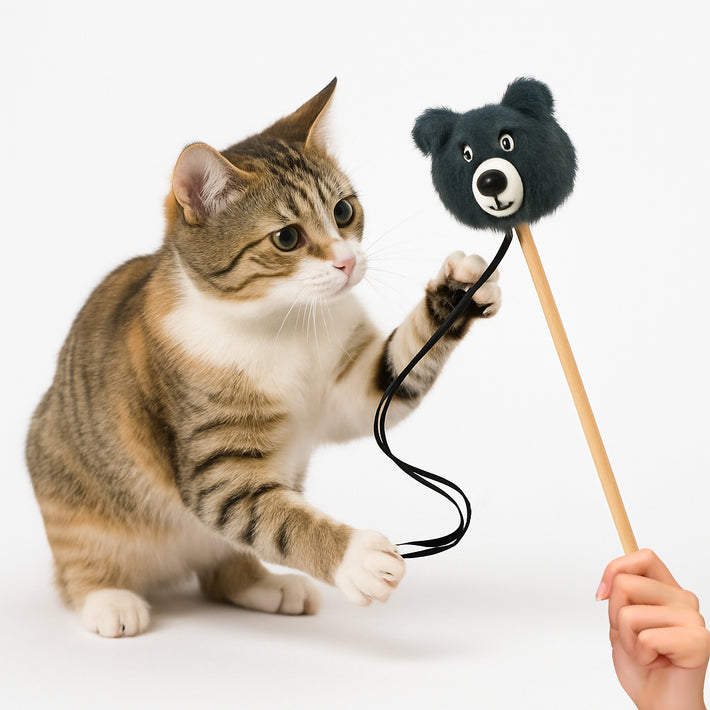 Grey Bear Cat Wand Toy With Catnip