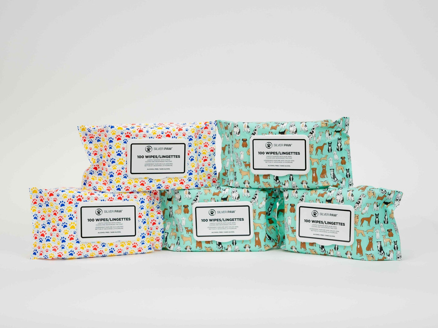 5 Pack Scented Dog Wipes - 500 Total - Silver Paw