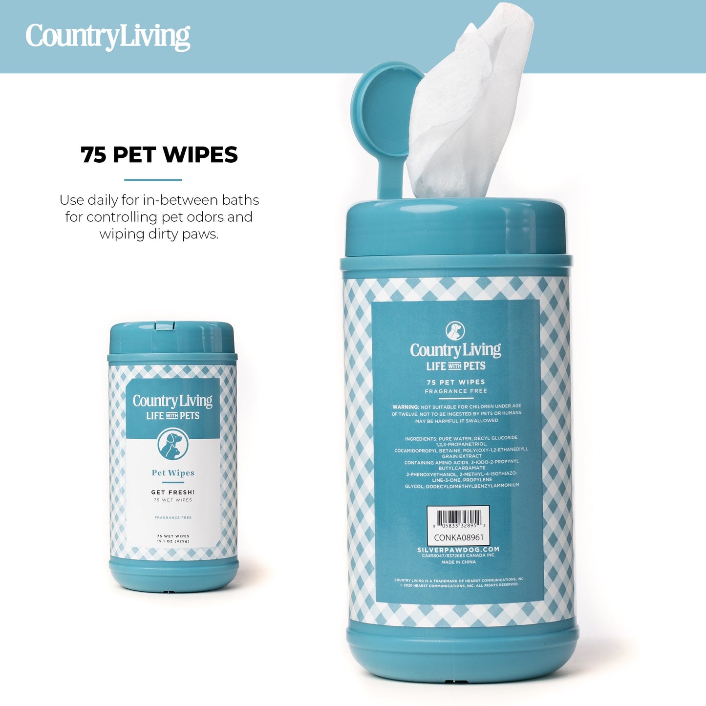 75 Fragrance Free Dog Wipes - Silver Paw