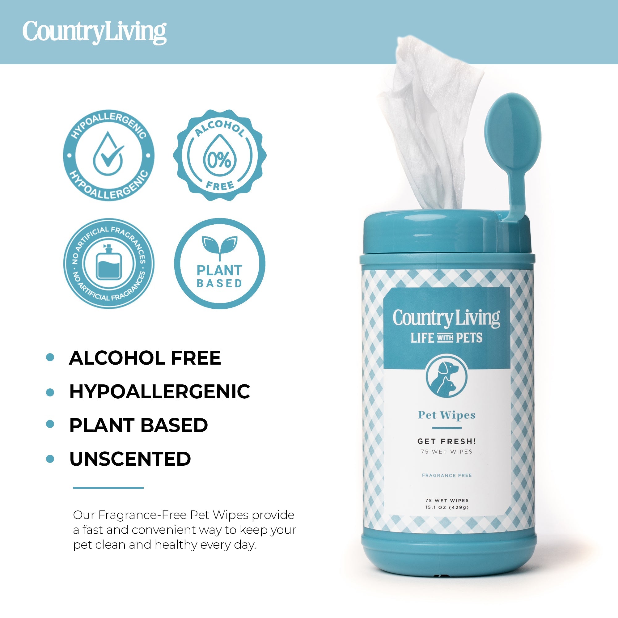 75 Fragrance Free Dog Wipes - Silver Paw