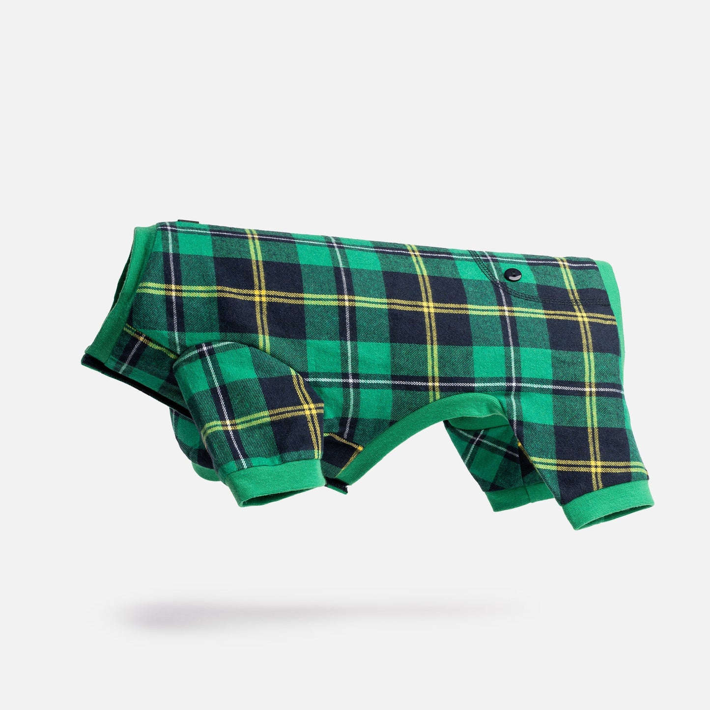 🐶 Green Plaid Dog Pajamas – Cozy Fleece Onesie with Velcro Closure