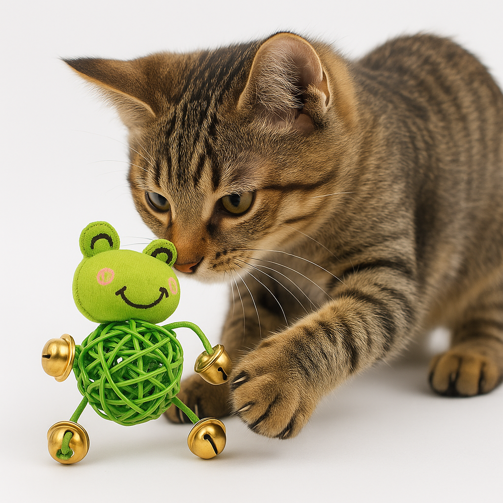 Green Frog Cat Toy With Catnip Ball