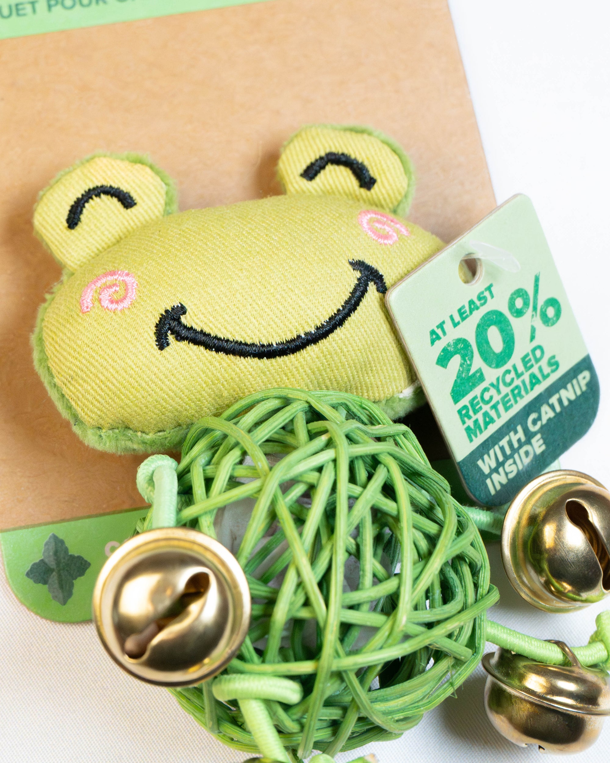 Green Frog Cat Toy With Catnip Ball