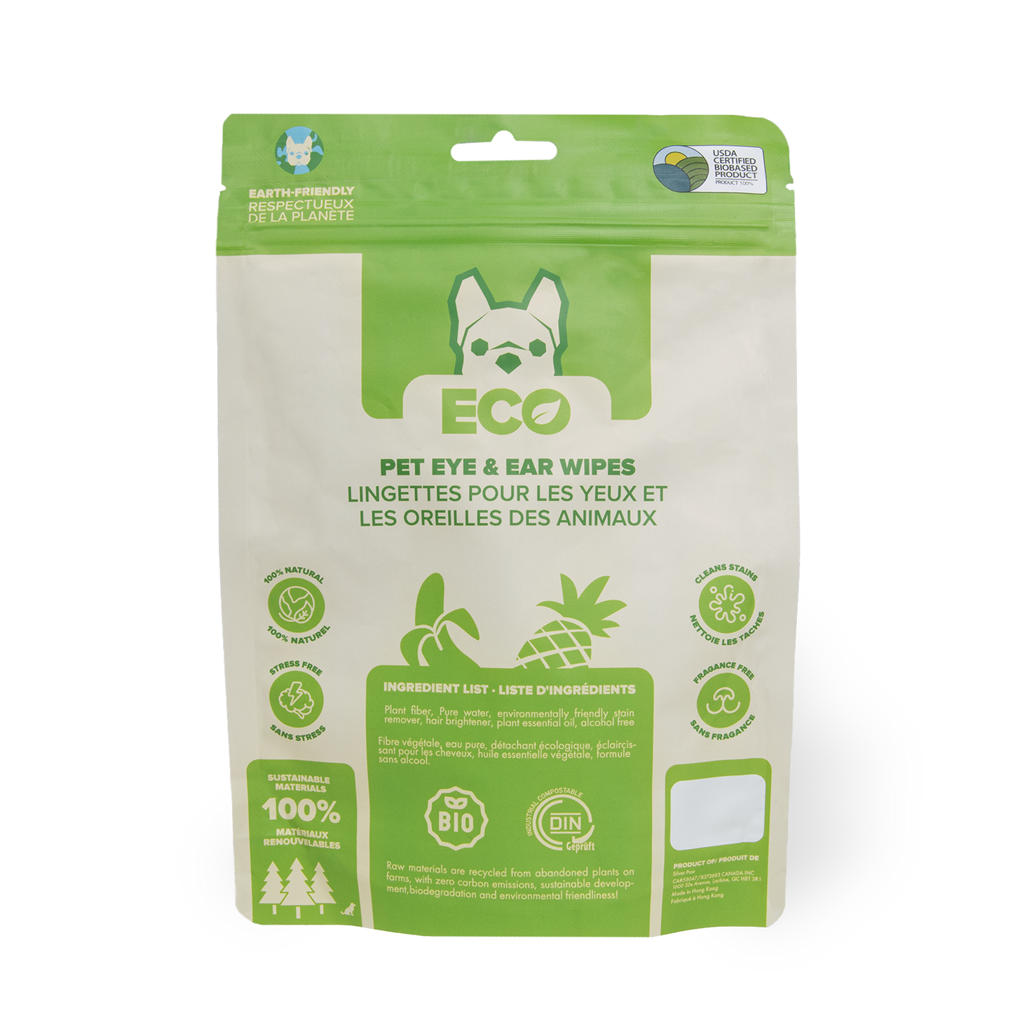 Eco Pet Eyes and Ears Wipes from Pineapple and Banana Fiber