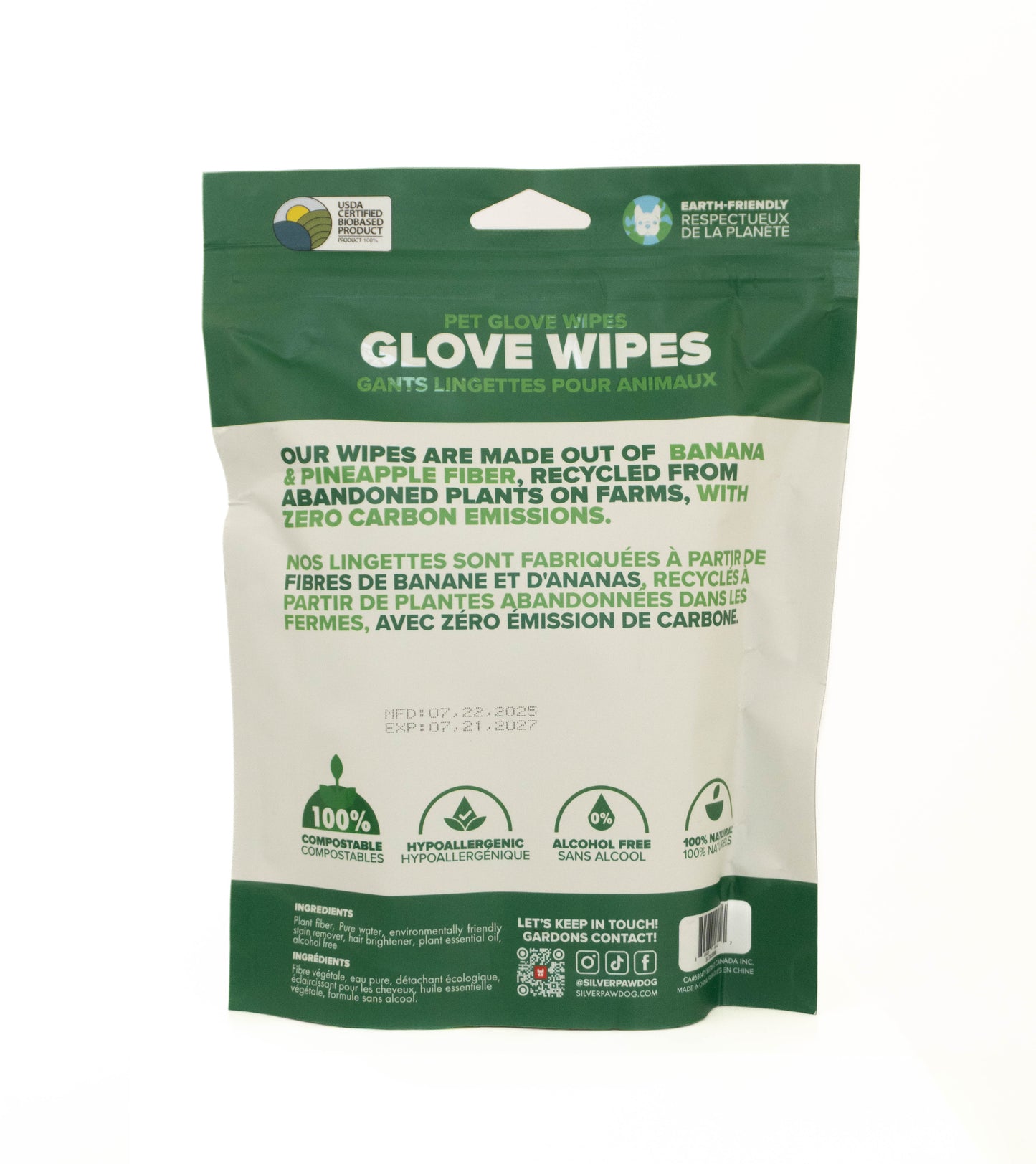 Eco Pet Glove Wipes from Pineapple and Banana Fiber