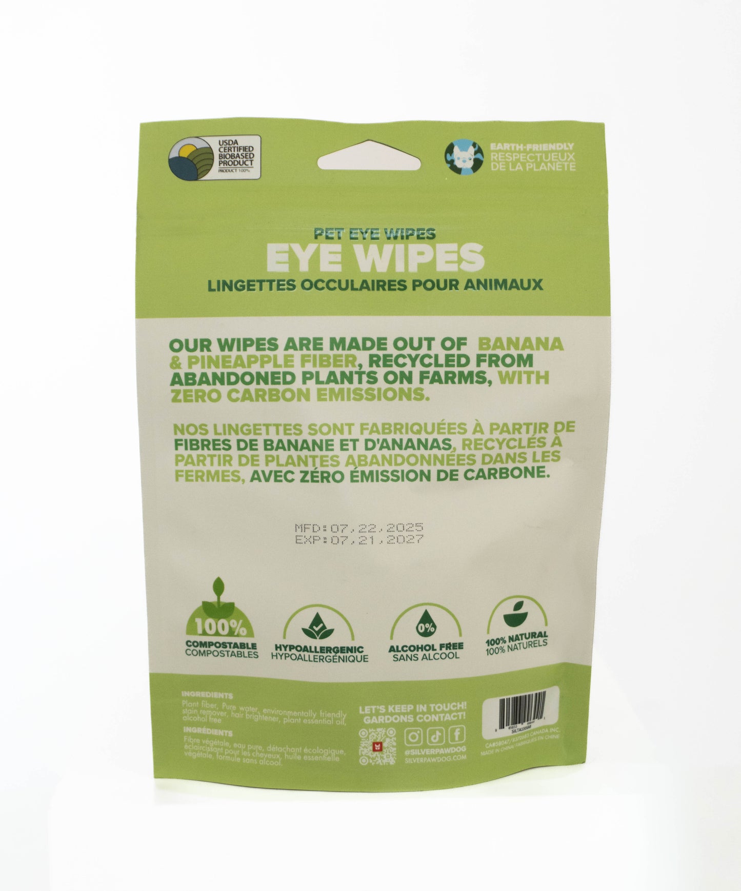 Eco Pet Eyes and Ears Wipes from Pineapple and Banana Fiber
