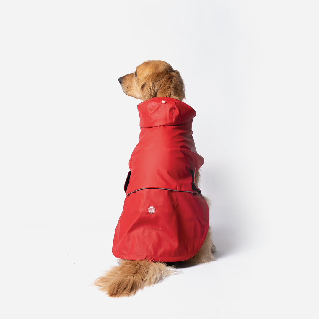 Aden 2.0 Dog Raincoat Red  Waterproof, Adjustable Fit, Reflective Piping & UV Protection
