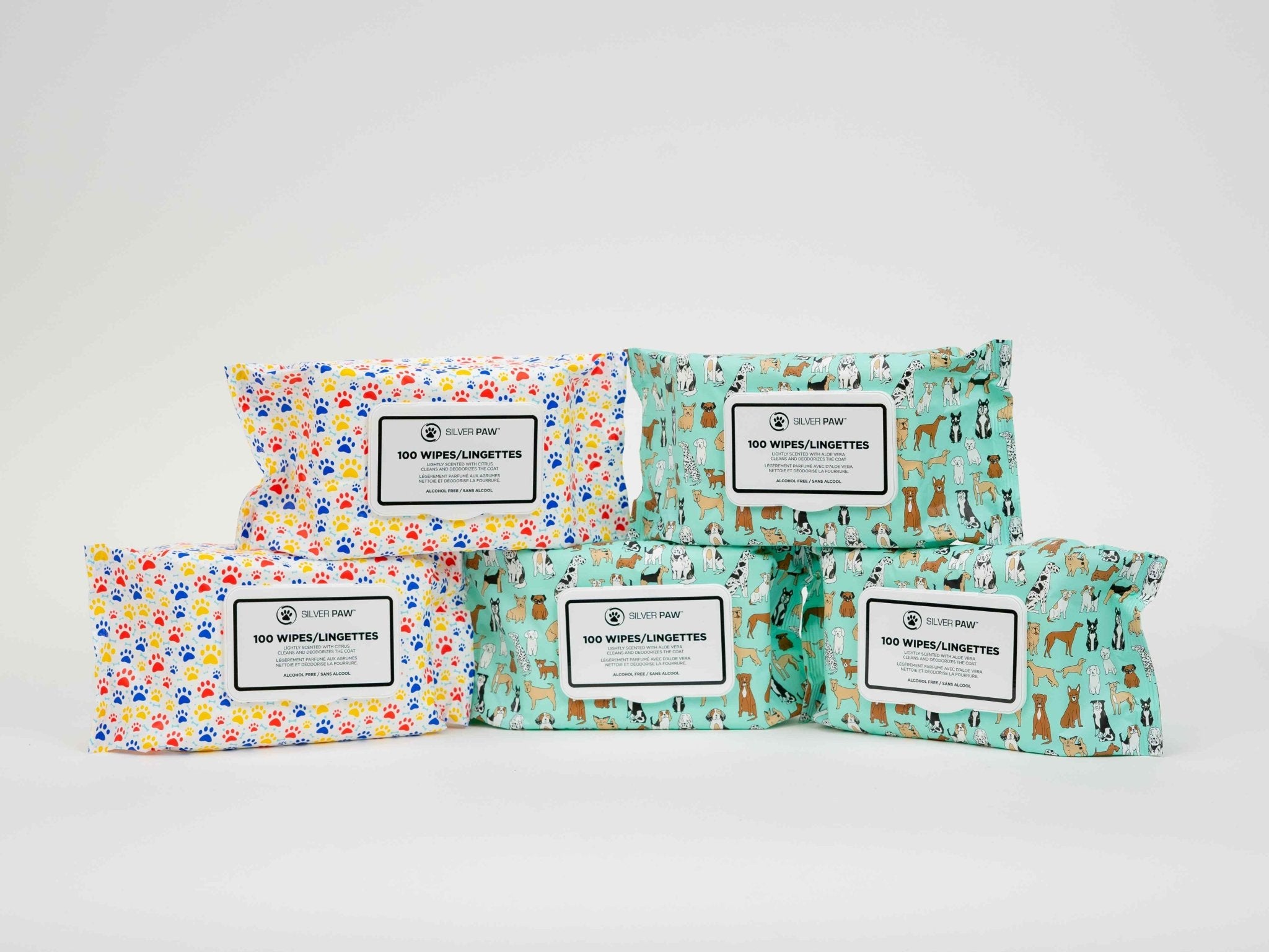 5 Pack Scented Dog Wipes - 500 Total - Silver Paw