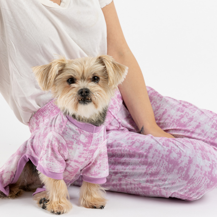 Pyjama humain et chien assorti - Tie Dye rose