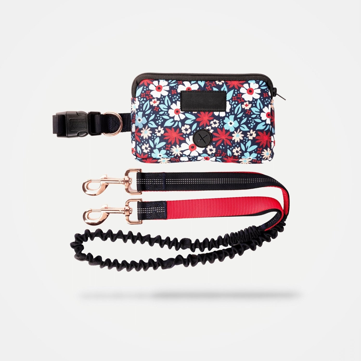 Floral Navy Hands Free Dog Leash - Silver Paw
