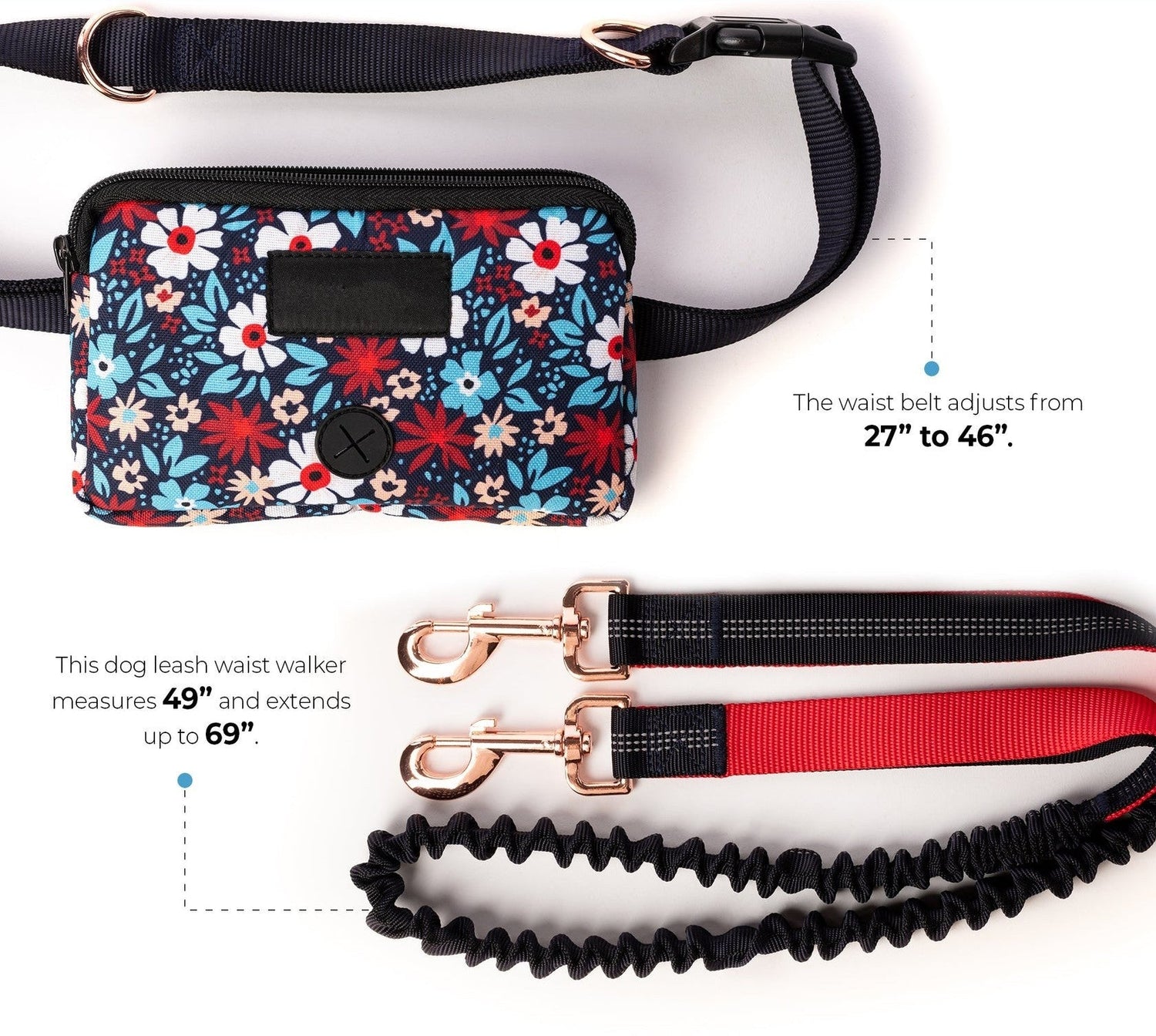 Floral Navy Hands Free Dog Leash - Silver Paw