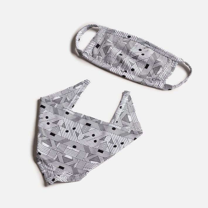 Matching Human & Dog Bandana & Face Mask Bundle - Geometric - Silver Paw