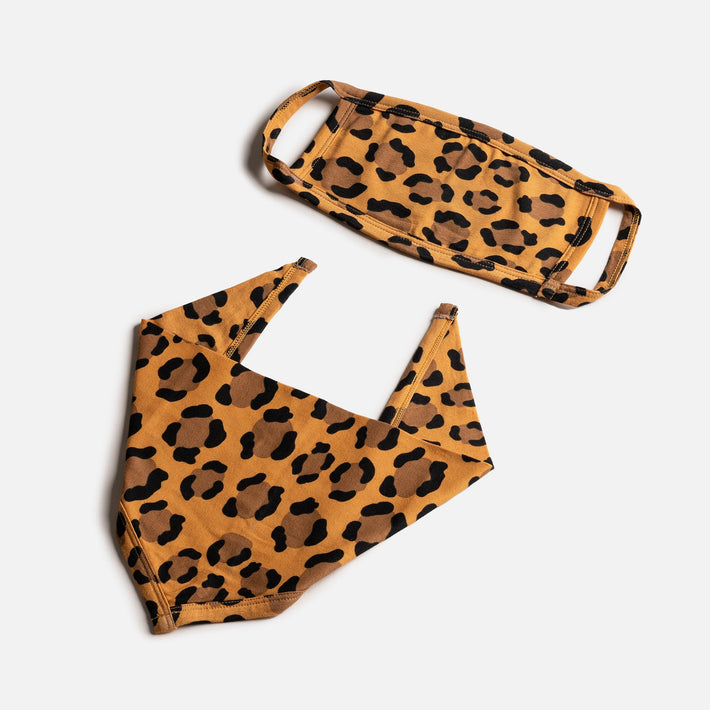Matching Human & Dog Bandana & Face Mask Bundle - Leopard - Silver Paw