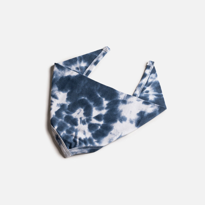 Matching Human & Dog Bandana & Face Mask Bundle - Tie Dye Navy - Silver Paw