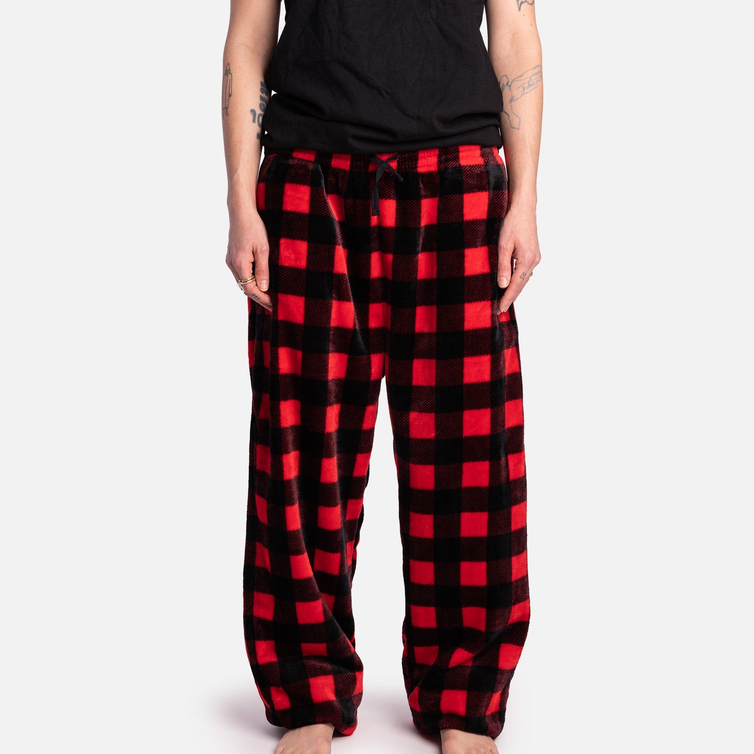 👯♂️ Matching Human Buffalo Plaid Pajama Joggers – Red Black