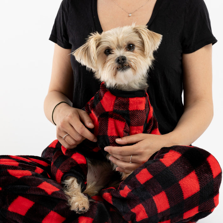 Matching Human & Dog Pajama - Buffalo Plaid Red - Silver Paw