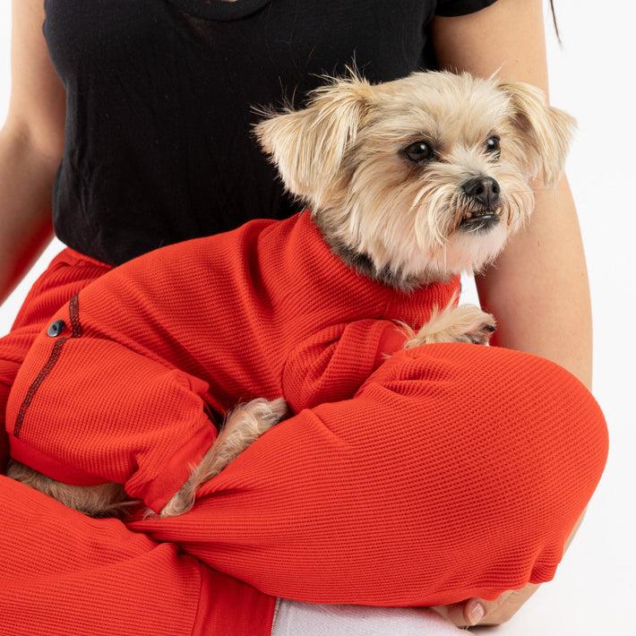 Matching Human & Dog Thermal Pajama - Red - Silver Paw