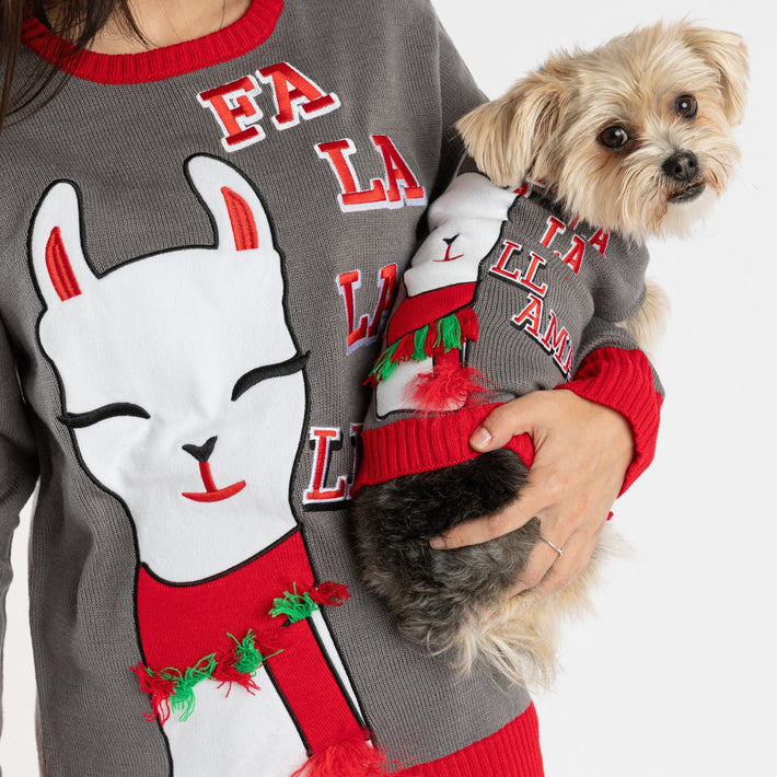 Matching Human & Dog Ugly Xmas Sweater - Fa La La Llama - Silver Paw