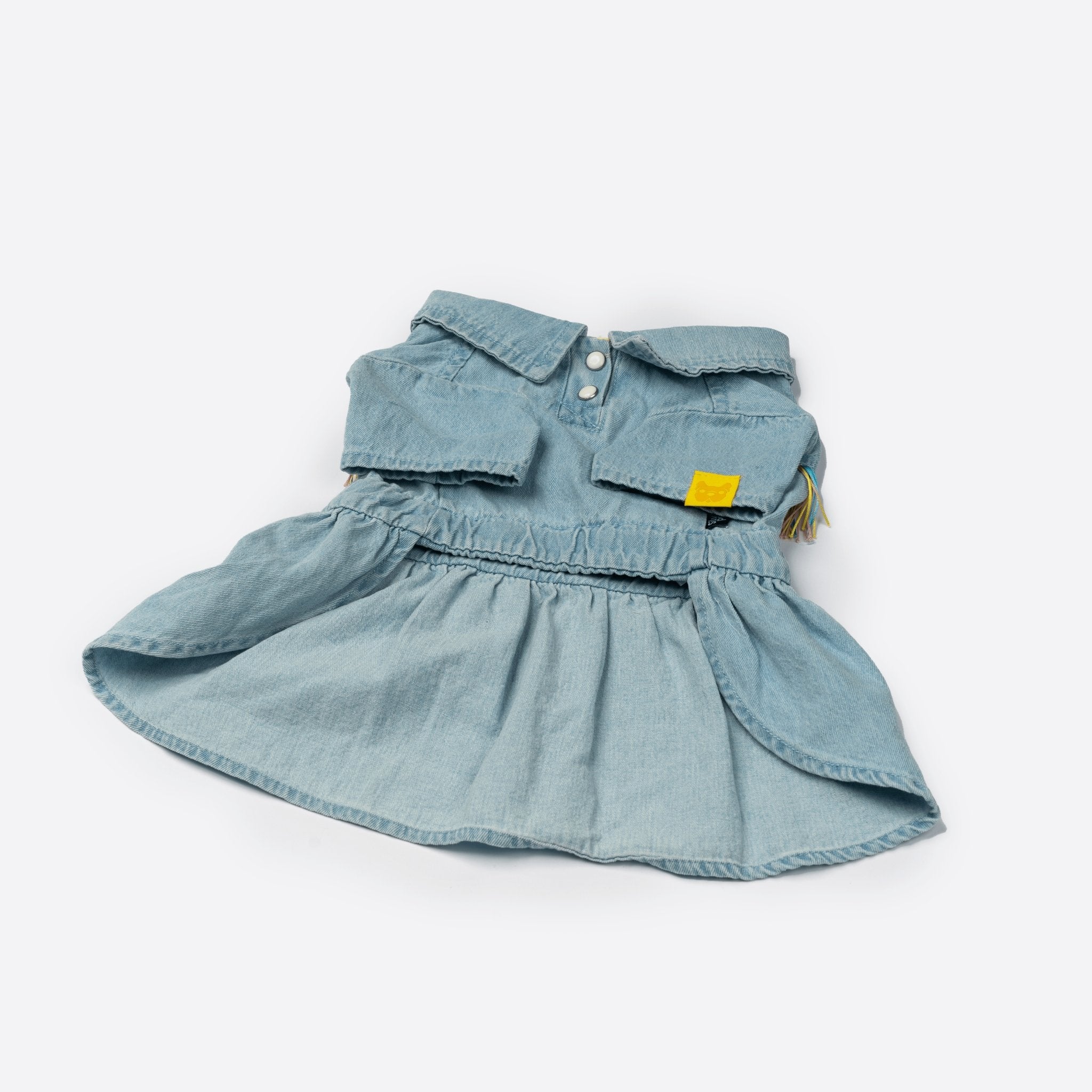 Ocean Denim Dog Dress  Chic Festival-Ready Outfit with Rainbow Fringe & Leash Opening