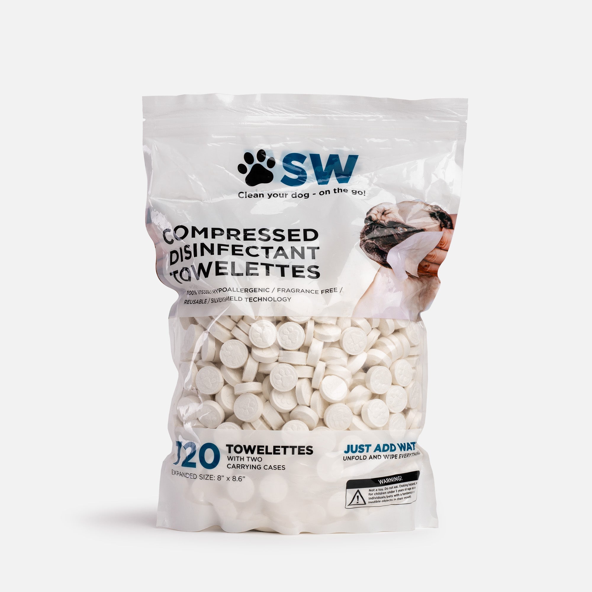 On The Go Compressed Dog Wipes 720 per pack Silver Paw