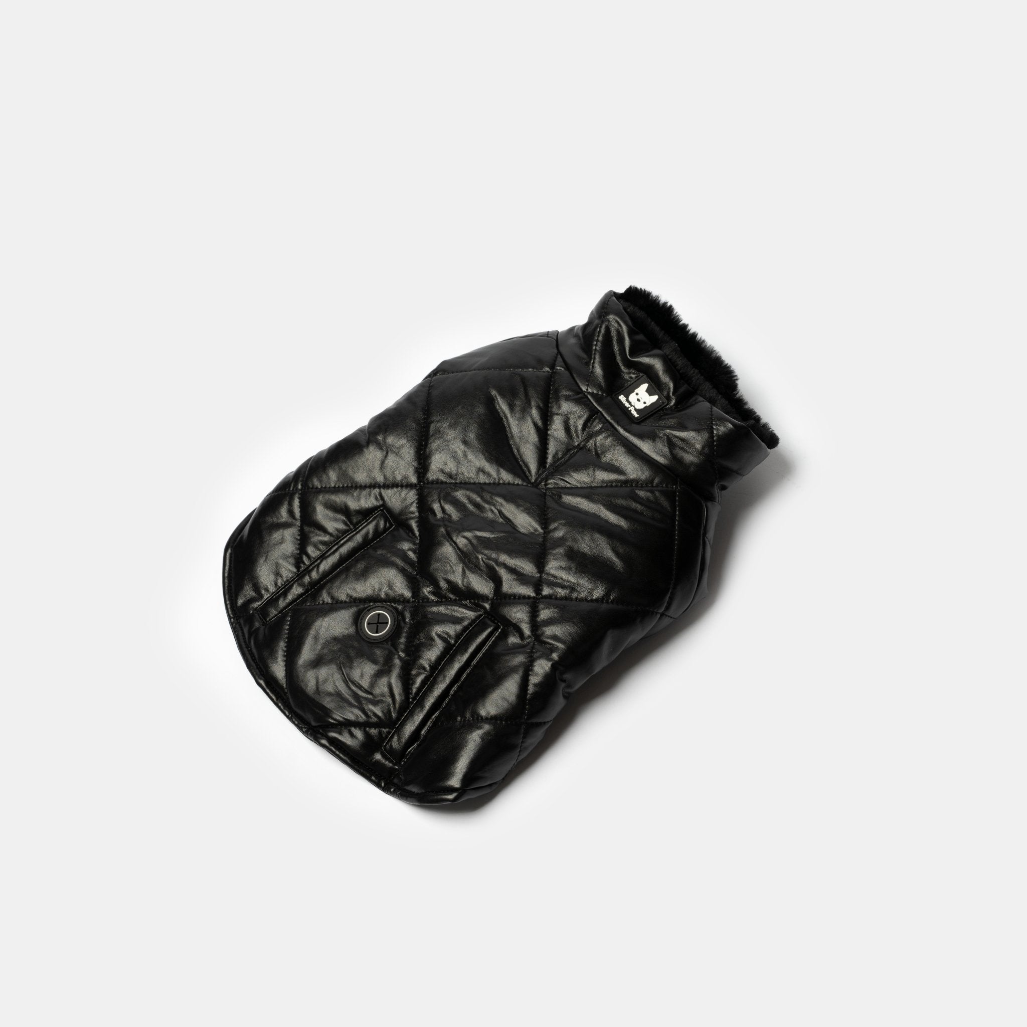 Phoenix Dog Jacket - Black | Quilted Vegan Leather Coat with Faux Fur Lining