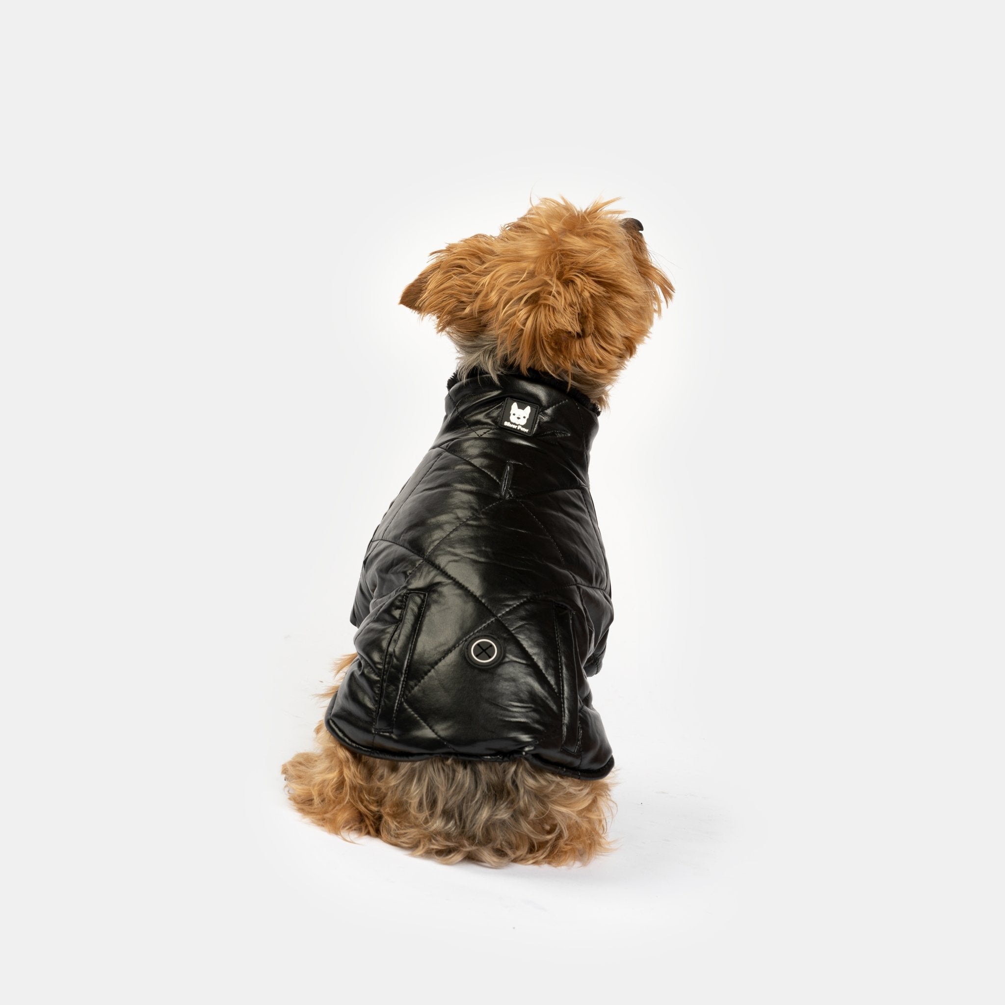 Phoenix Dog Jacket - Black | Quilted Vegan Leather Coat with Faux Fur Lining