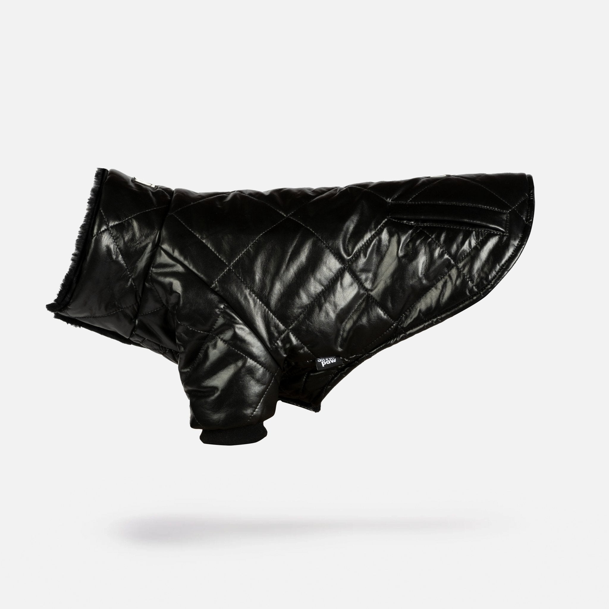 Phoenix Dog Jacket - Black | Quilted Vegan Leather Coat with Faux Fur Lining