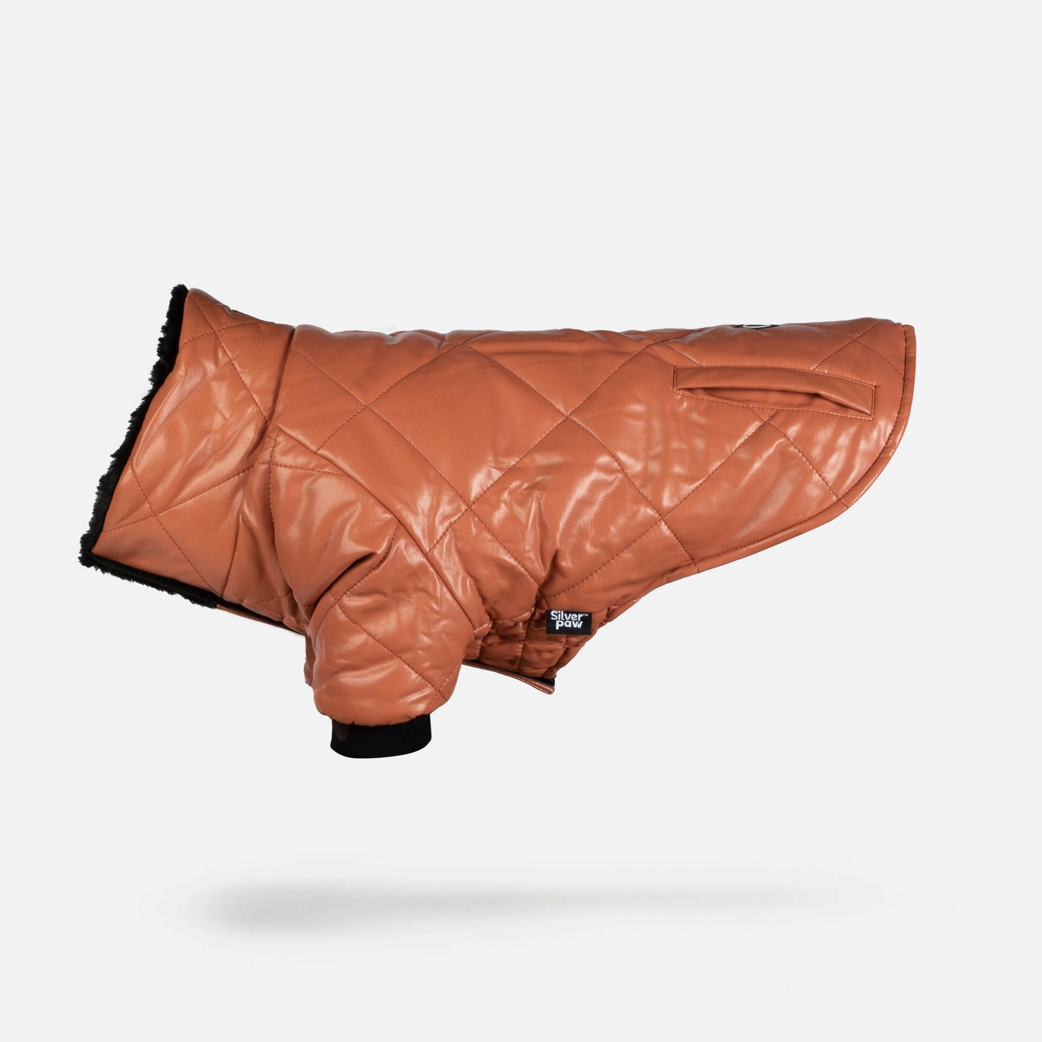 Phoenix Dog Jacket - Terracotta | Quilted Vegan Leather Coat with Faux Fur Lining