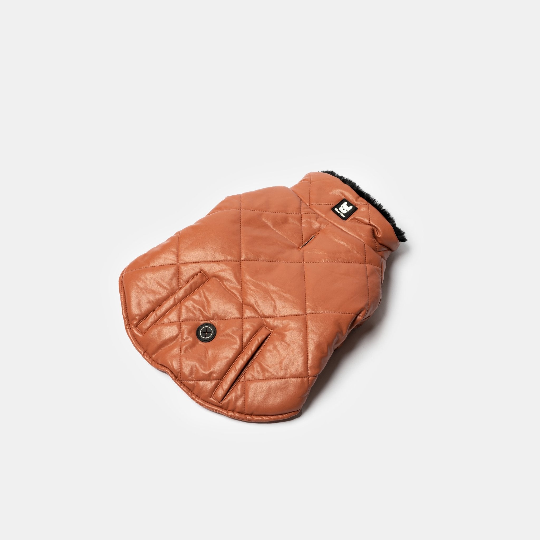 Phoenix Dog Jacket - Terracotta | Quilted Vegan Leather Coat with Faux Fur Lining