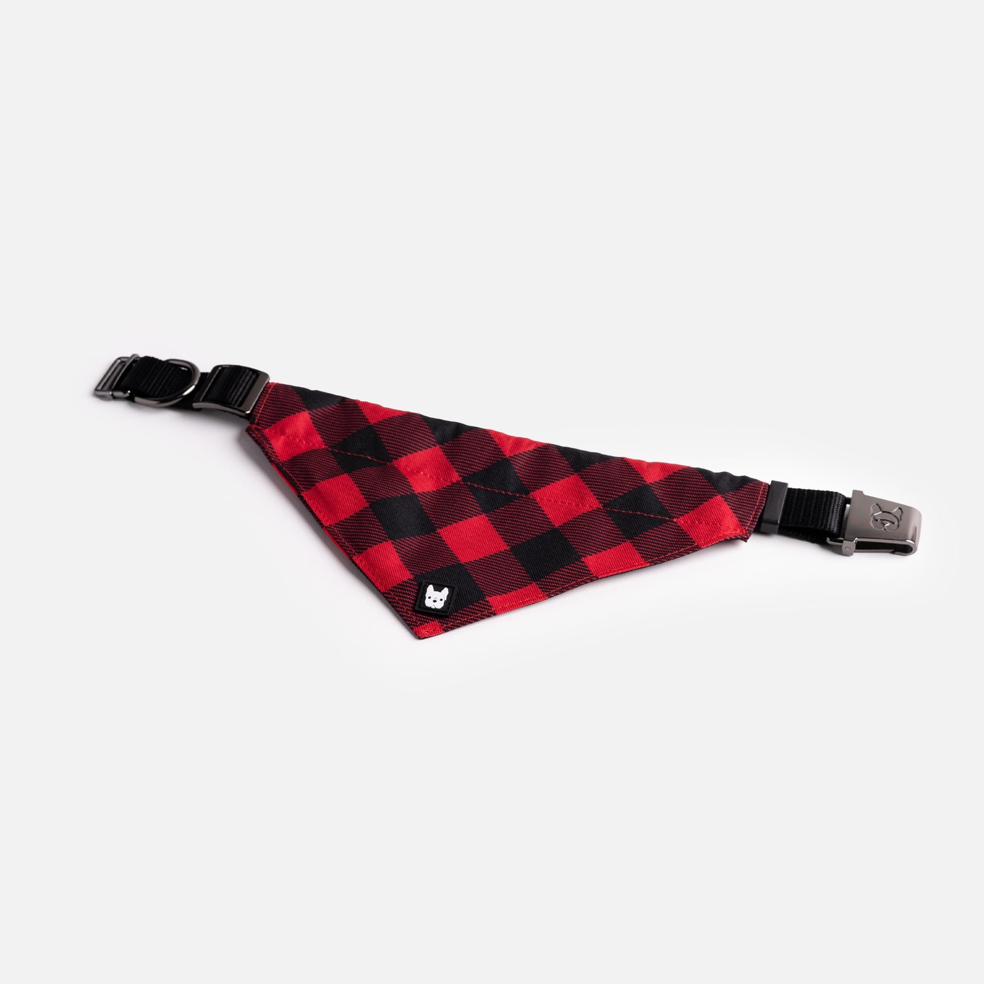 Poplin Bandana Dog Collar  Red Plaid | Adjustable with Metal Buckle