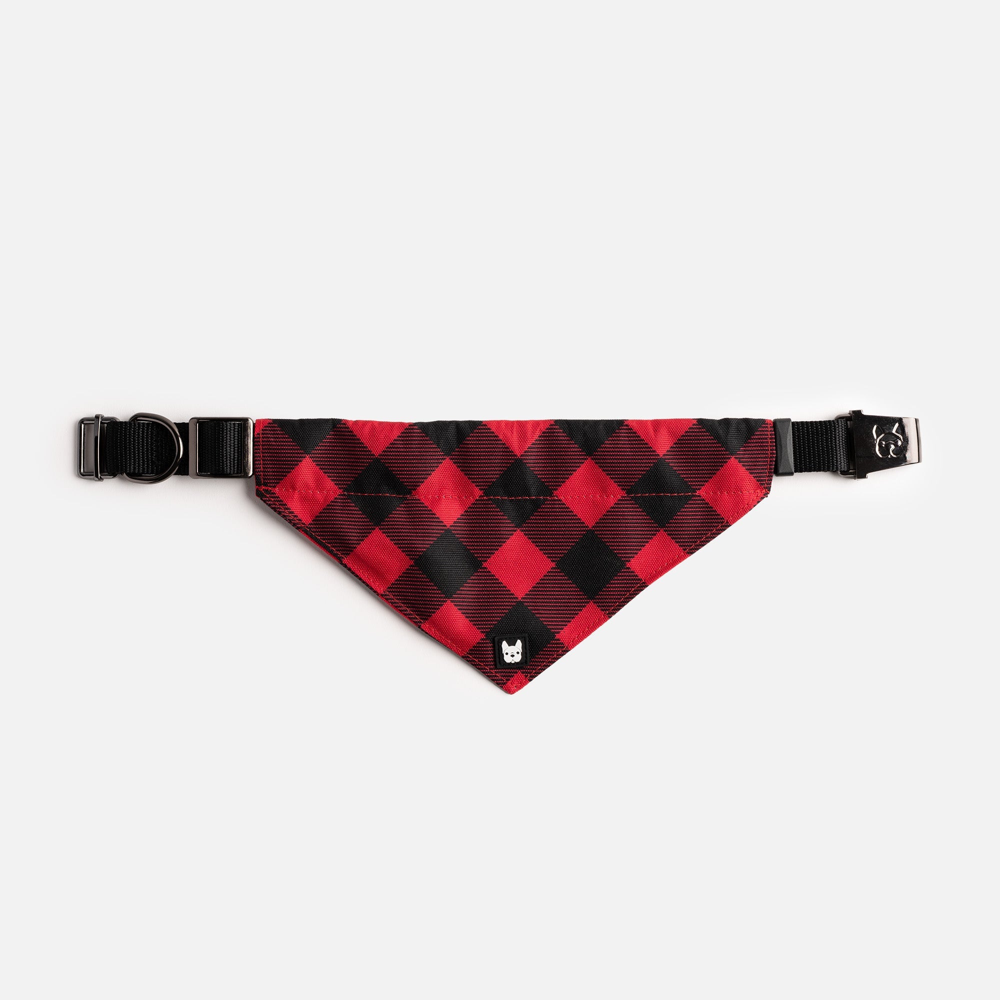 Poplin Bandana Dog Collar  Red Plaid | Adjustable with Metal Buckle