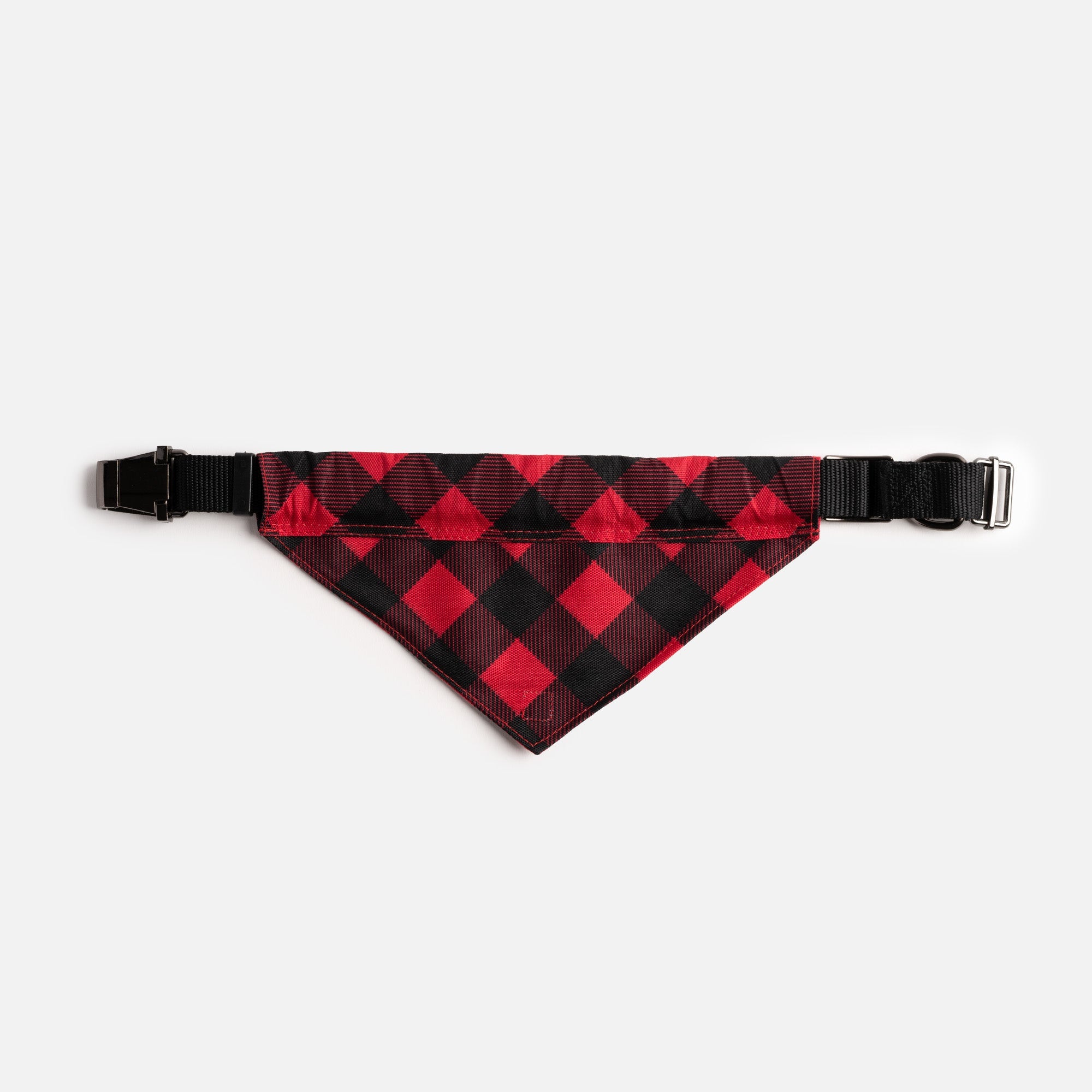 Poplin Bandana Dog Collar  Red Plaid | Adjustable with Metal Buckle