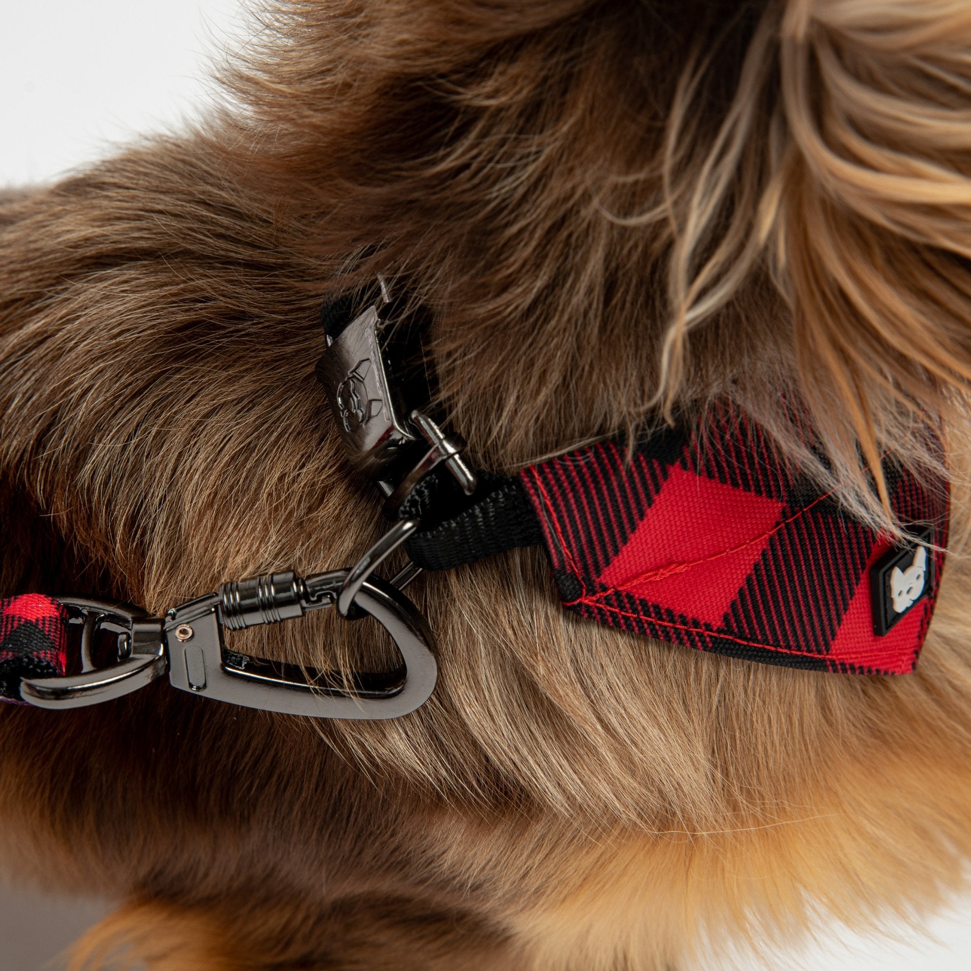 Poplin Bandana Dog Collar  Red Plaid | Adjustable with Metal Buckle