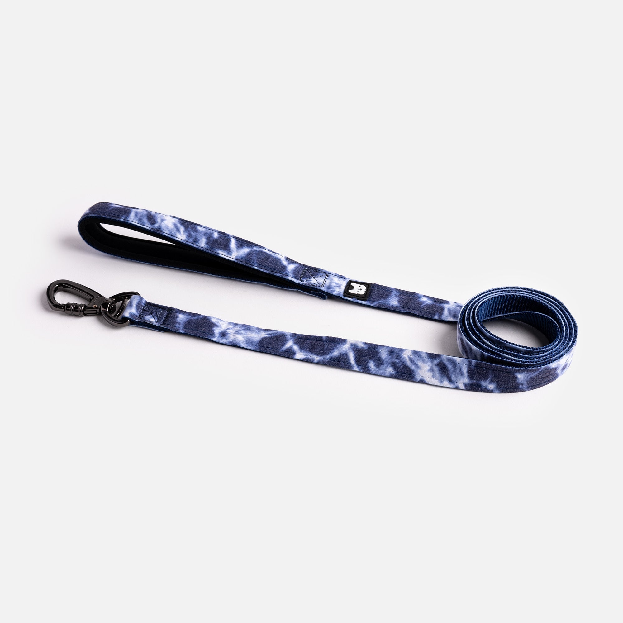 Poplin Dog Leash  Blue Tie-Dye Durable Leash with Padded Handle & Secure Locking Clasp