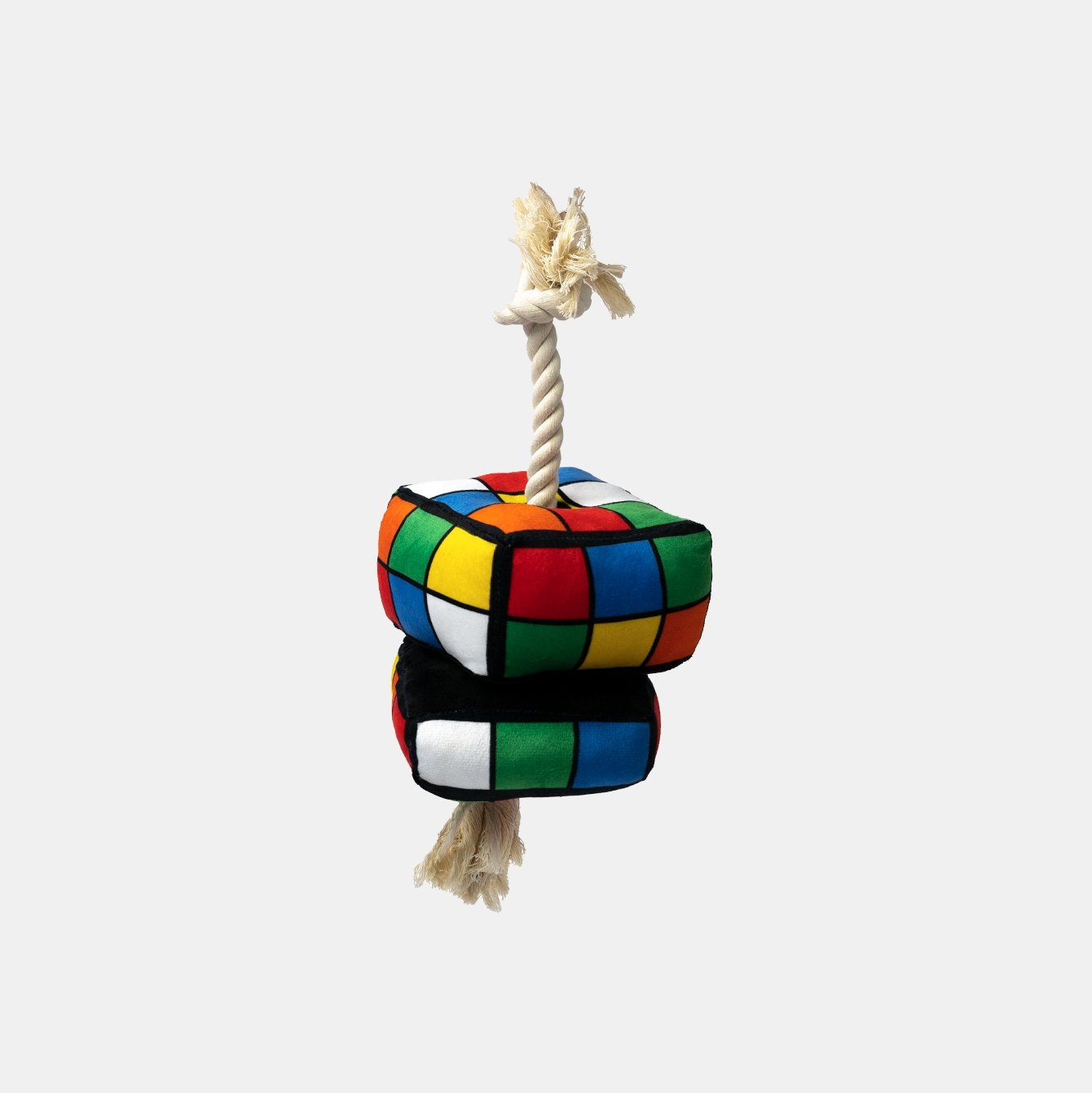 Rubix Cube Dog Toy  Squeaky Plush with Tug Rope for Interactive Play